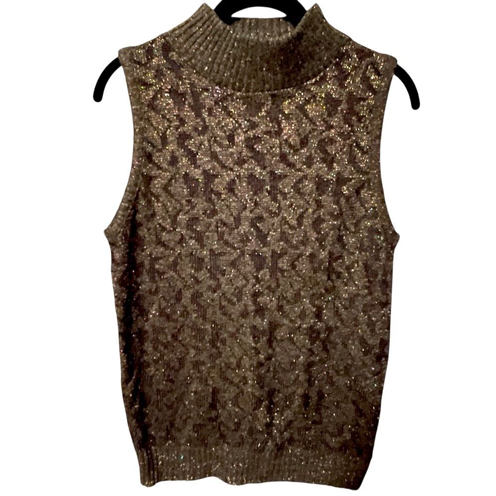 Vintage Diane von Furstenburg Turtleneck Sweater Sleeveless Leopard Print DVF Sm